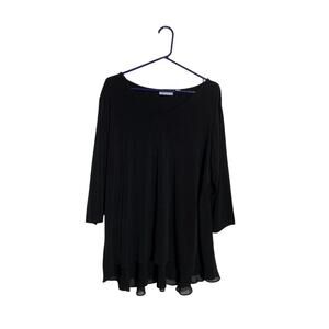 Susan Graver Womens Xl Blouse Liquid Knit Blend Black Casual Goth Dressy Tunic